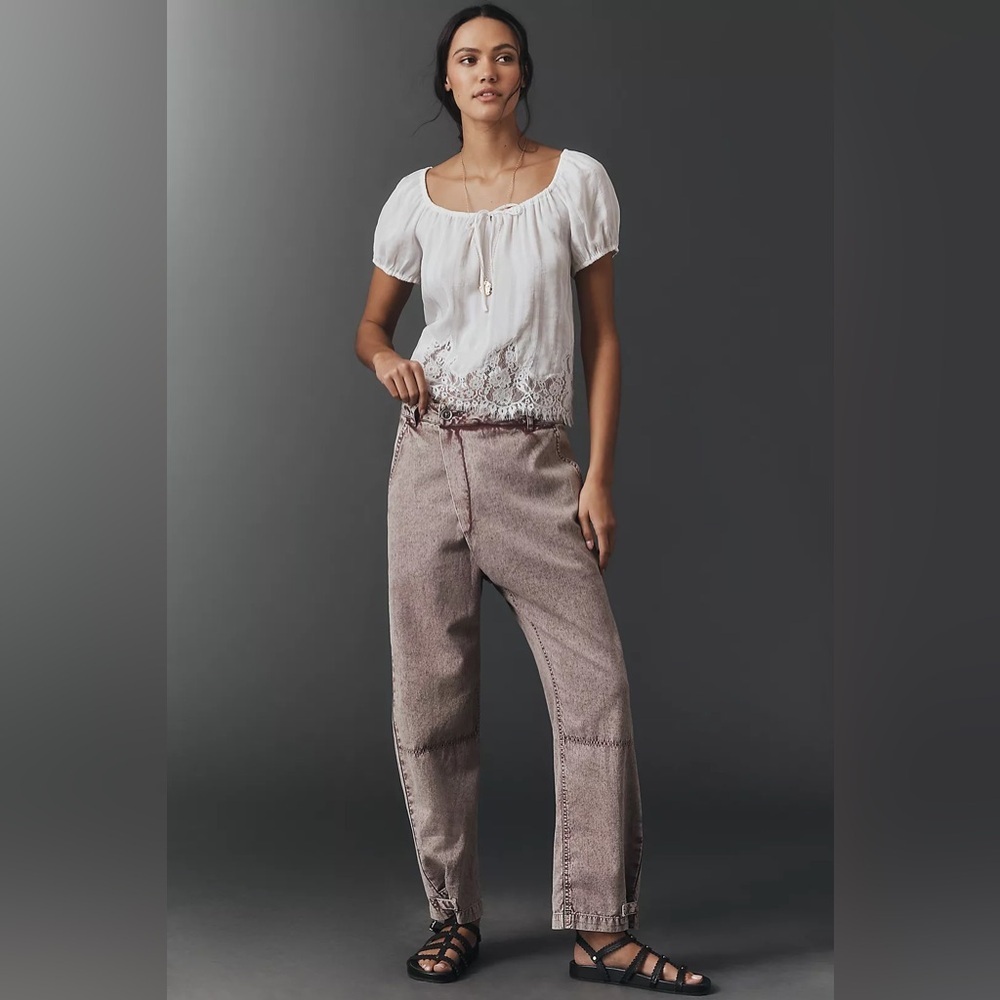 NWT! Anthropologie Taupe Feather Pilcro Crossover Taper Pants - Size 31 TALL ☁️